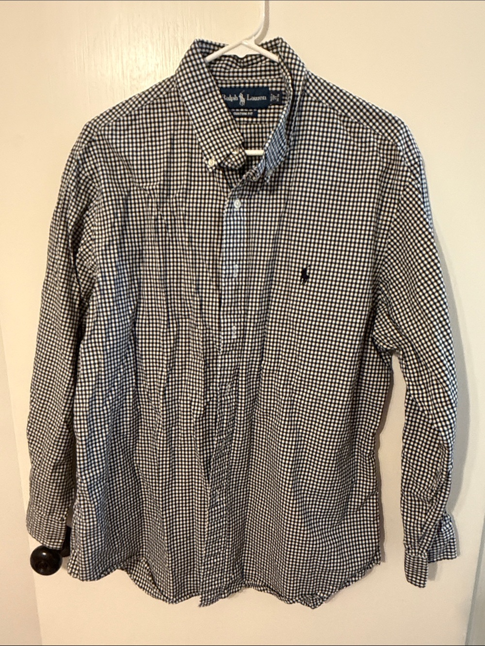 Ralph Lauren Men’s Black White Gingham Button Down Neck 17